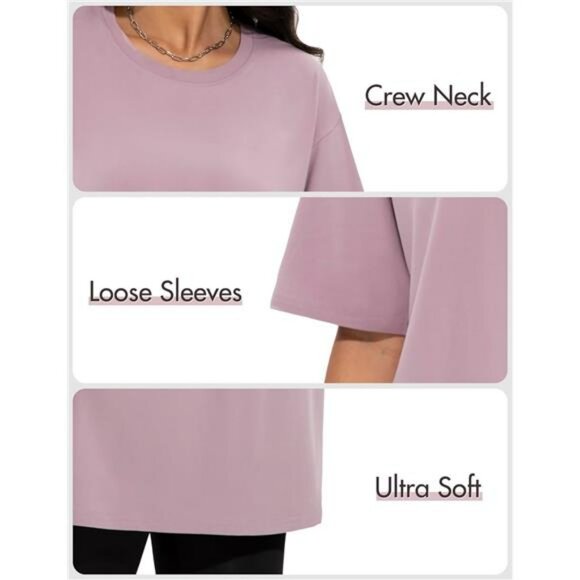 Oversized T Shirt for Women Plus Size Loose Fit Baggy Crew Neck Workout Top - Picture 4 of 7